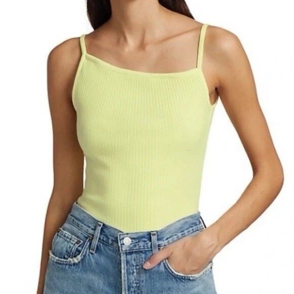 Agolde Priya Ribbed Asymmetrical Tank Top in Blonde - Mint Condition